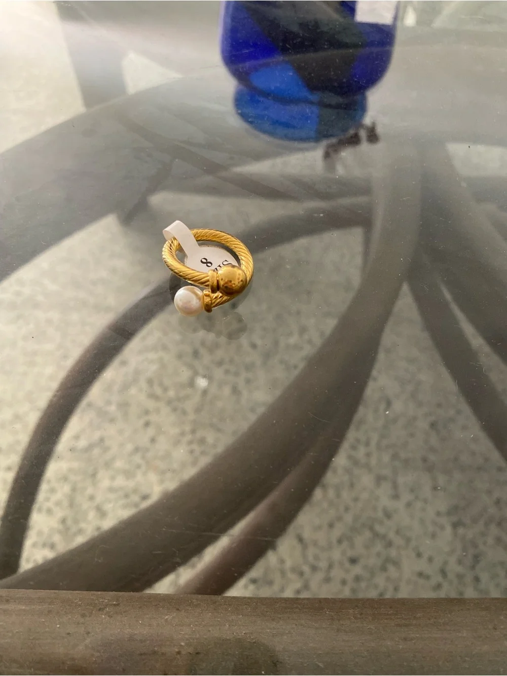 Gold-Tone Rope Band Ring with Pearl Accent - Women Jewelry